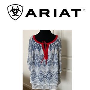 Medium ARIAT Sheer Layered red white and blue top